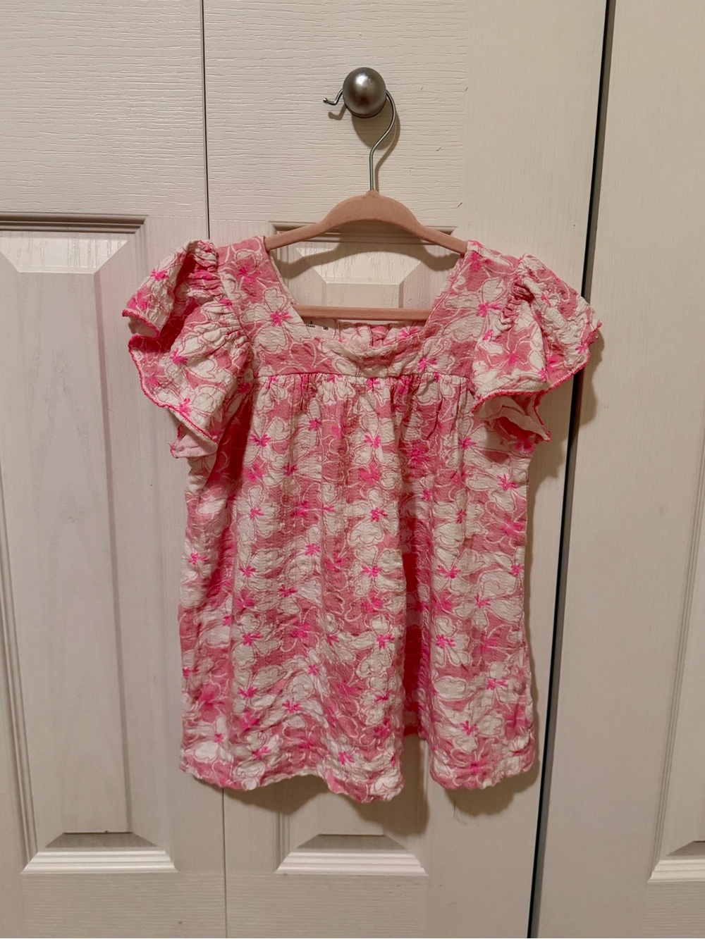 Zara Pink and White Floral Ruffle Sleeve Top